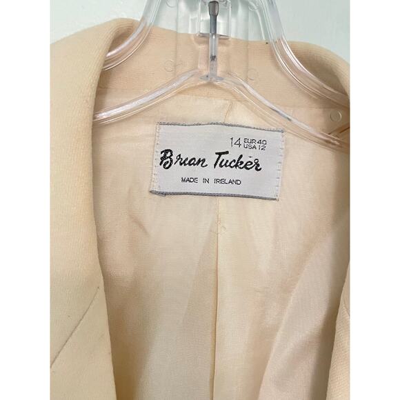 Vintage Brian Tucker Women Blazer Size 12 Cream Wool Double Breasted Preppy FLAW - Picture 4 of 12